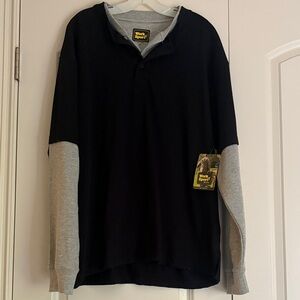 Black Long-Sleeve Henley with Gray Contrast Sleeves